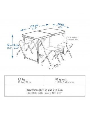 Стол складной Quechua + 4 стула размещается до 6 человек