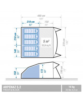 Кемпинговая палатка Quechua Arpenaz 5.2 Fresh & Black
