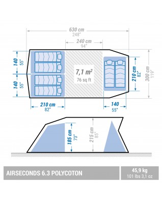 Палатка надувная Quechua AirSeconds 6.3 Polycotton Fresh&Black
