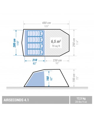 Палатка надувная Quechua Air Seconds 4.1 (серая с синим)